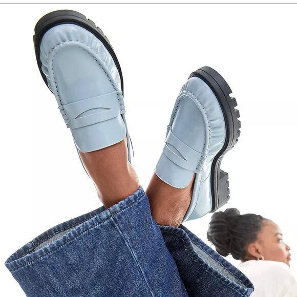 LOFT Lug Penny Loafer Powder Blue Slip On Casual Business Office Career Work 7M - Picture 2 of 9